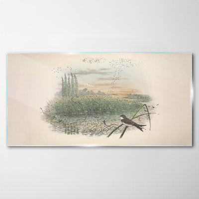 Tableau verre imprimé Un paysage paisible avec un oiseau