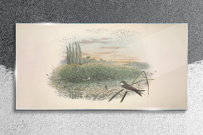 Tableau verre imprimé Un paysage paisible avec un oiseau