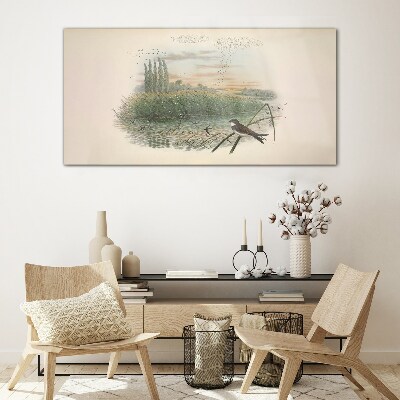Tableau verre imprimé Un paysage paisible avec un oiseau