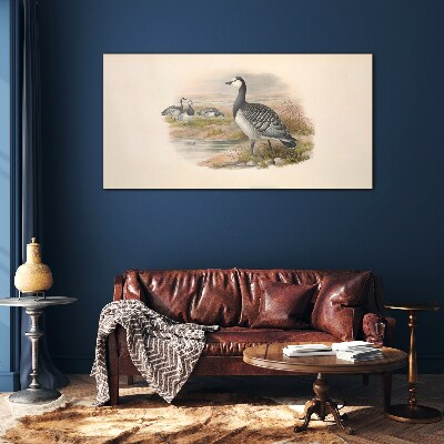 Tableau en verre Une famille d'oies au bord de l'eau