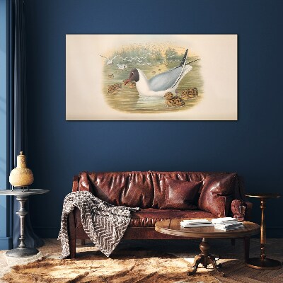 Tableau imprimé sur verre Mouette avec ses petits dans l'eau
