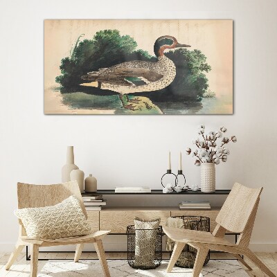Tableau en verre Un canard entouré de verdure
