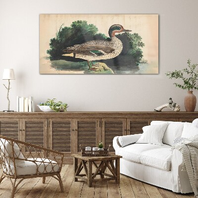 Tableau en verre Un canard entouré de verdure