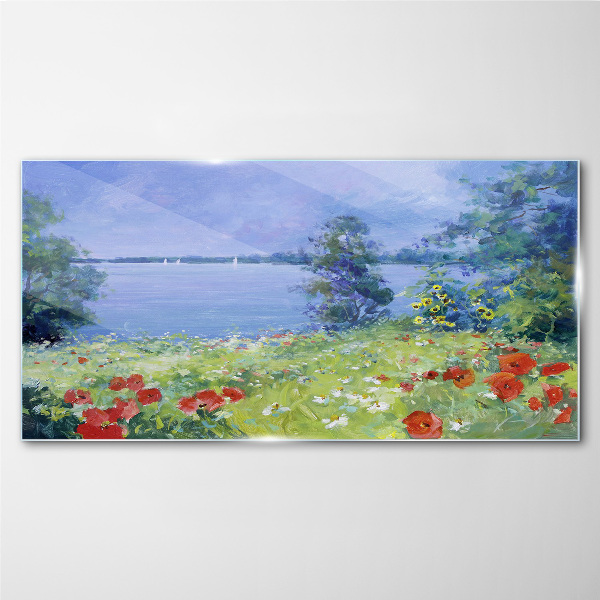 Tableau photo sur verre Paysage floral au bord du lac