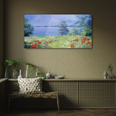 Tableau photo sur verre Paysage floral au bord du lac