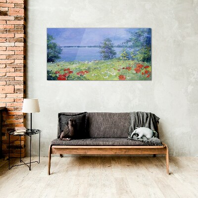 Tableau photo sur verre Paysage floral au bord du lac