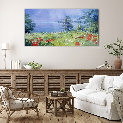 Tableau photo sur verre Paysage floral au bord du lac