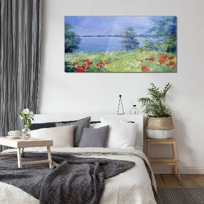 Tableau photo sur verre Paysage floral au bord du lac