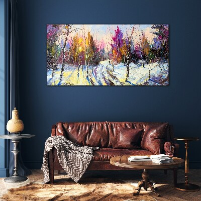 Tableau sur verre Paysage d'hiver aux couleurs du coucher de soleil