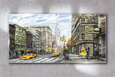 Tableau verre imprimé Rue de New York en taxis jaunes