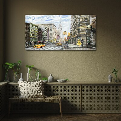 Tableau verre imprimé Rue de New York en taxis jaunes