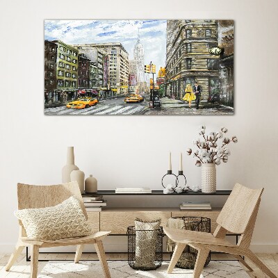 Tableau verre imprimé Rue de New York en taxis jaunes