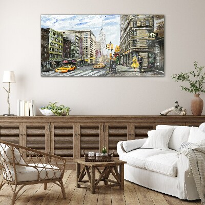 Tableau verre imprimé Rue de New York en taxis jaunes