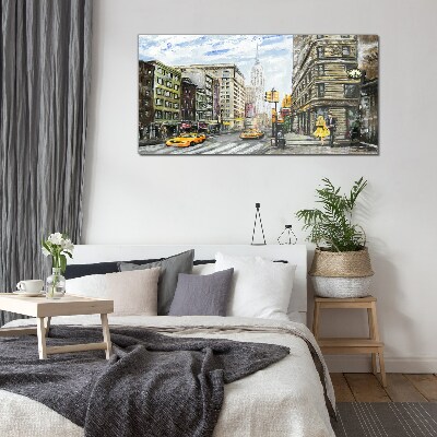 Tableau verre imprimé Rue de New York en taxis jaunes