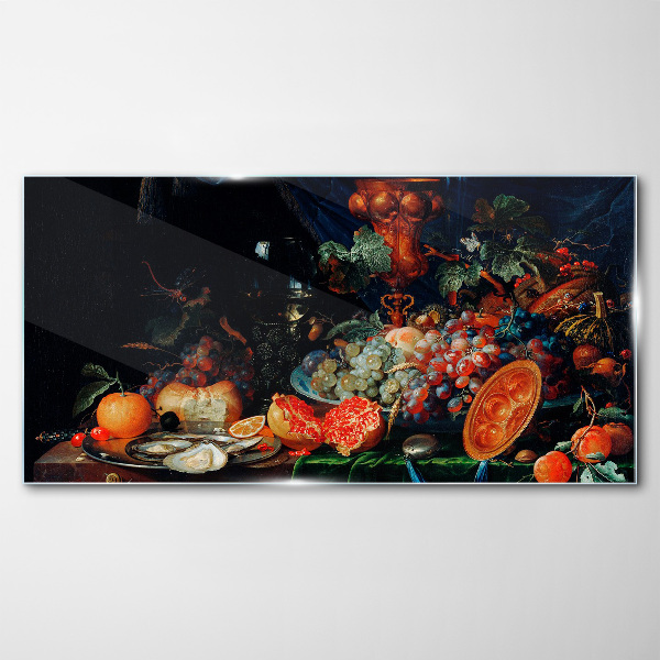 Tableau sur verre Nature morte aux fruits et coquillages