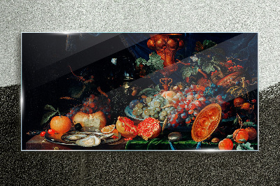 Tableau sur verre Nature morte aux fruits et coquillages