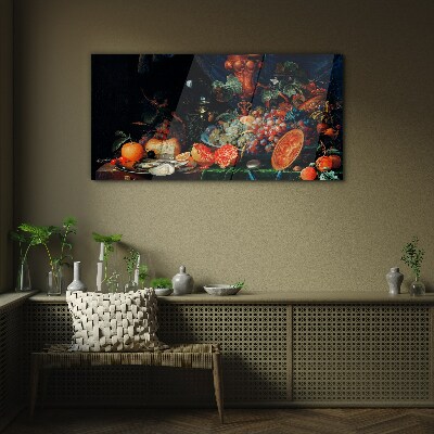 Tableau sur verre Nature morte aux fruits et coquillages