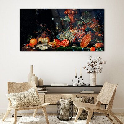 Tableau sur verre Nature morte aux fruits et coquillages