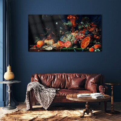 Tableau sur verre Nature morte aux fruits et coquillages