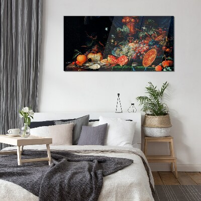 Tableau sur verre Nature morte aux fruits et coquillages