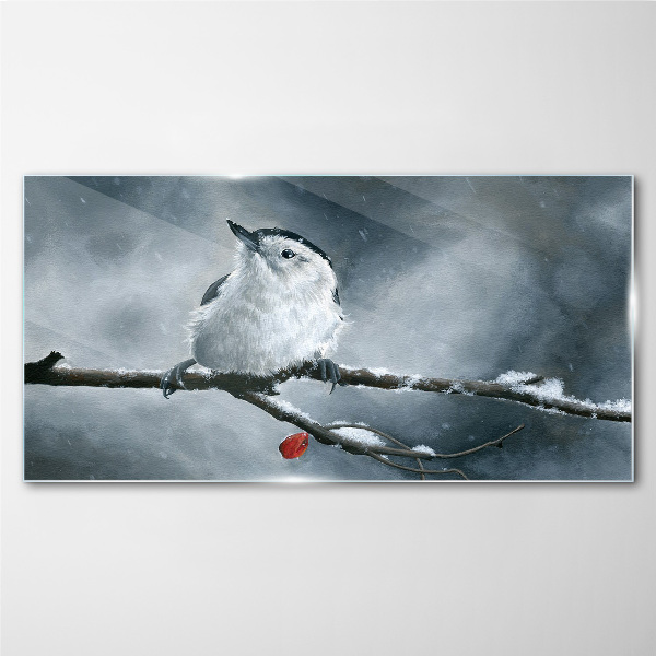 Tableau en verre Oiseau d'hiver sur une branche