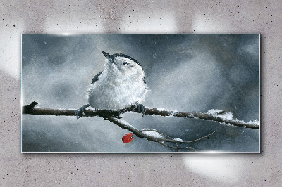 Tableau en verre Oiseau d'hiver sur une branche