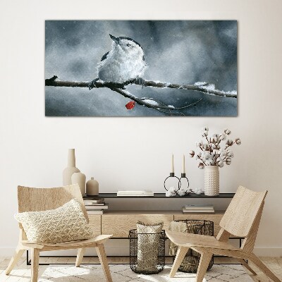 Tableau en verre Oiseau d'hiver sur une branche