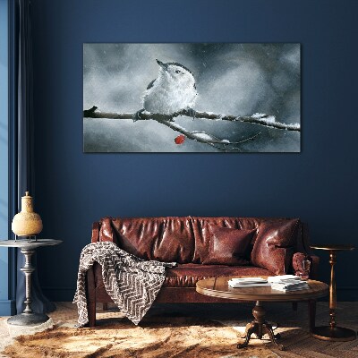 Tableau en verre Oiseau d'hiver sur une branche