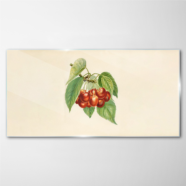 Tableau sur verre Cerises rouges sur fond pastel