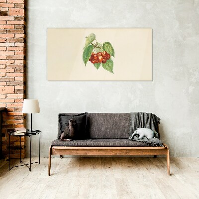 Tableau sur verre Cerises rouges sur fond pastel