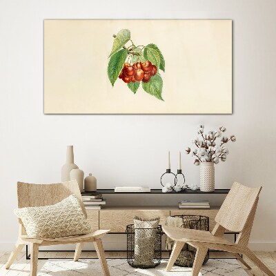 Tableau sur verre Cerises rouges sur fond pastel