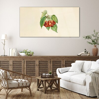 Tableau sur verre Cerises rouges sur fond pastel