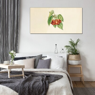 Tableau sur verre Cerises rouges sur fond pastel