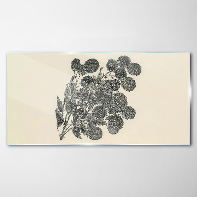 Tableau en verre Motif floral en noir et blanc
