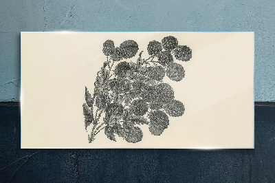 Tableau en verre Motif floral en noir et blanc
