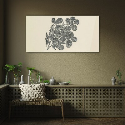 Tableau en verre Motif floral en noir et blanc