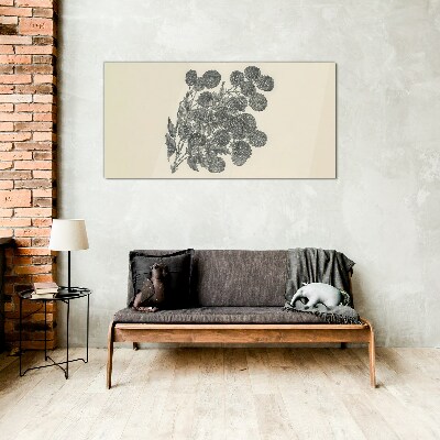 Tableau en verre Motif floral en noir et blanc