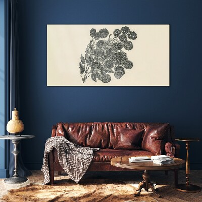 Tableau en verre Motif floral en noir et blanc
