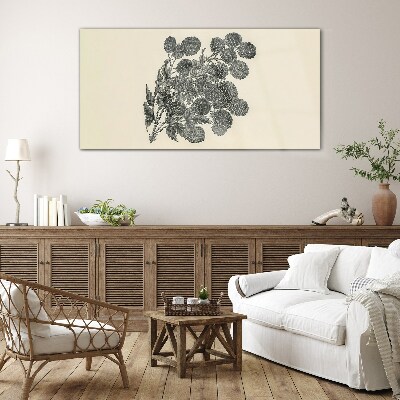 Tableau en verre Motif floral en noir et blanc