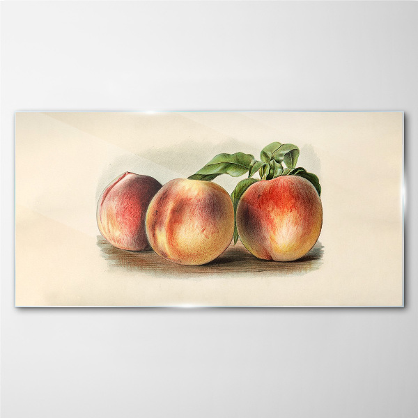 Tableau verre imprimé Trois pêches sur fond blanc