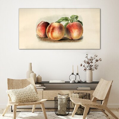 Tableau verre imprimé Trois pêches sur fond blanc
