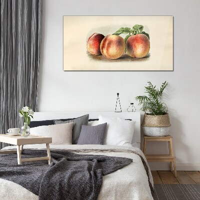 Tableau verre imprimé Trois pêches sur fond blanc
