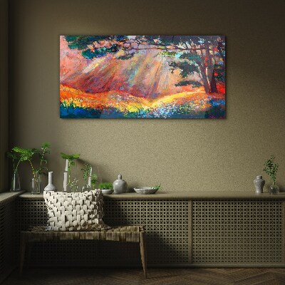 Tableau imprimé sur verre Rayons dorés dans le paysage d'été