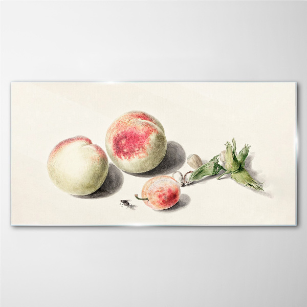 Tableau sur verre Pêches juteuses sur fond clair