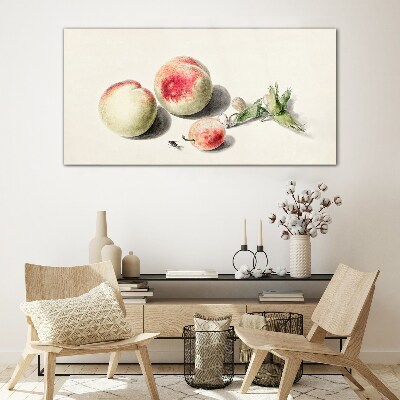 Tableau sur verre Pêches juteuses sur fond clair