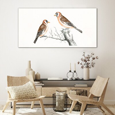 Tableau en verre Deux oiseaux sur une branche