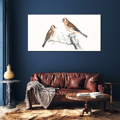 Tableau en verre Deux oiseaux sur une branche