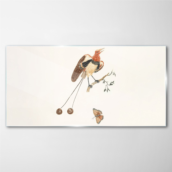 Tableau sur verre Un oiseau sur une branche avec des fruits