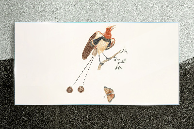 Tableau sur verre Un oiseau sur une branche avec des fruits