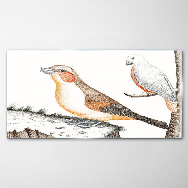 Tableau sur verre Duo d'oiseaux sur une branche